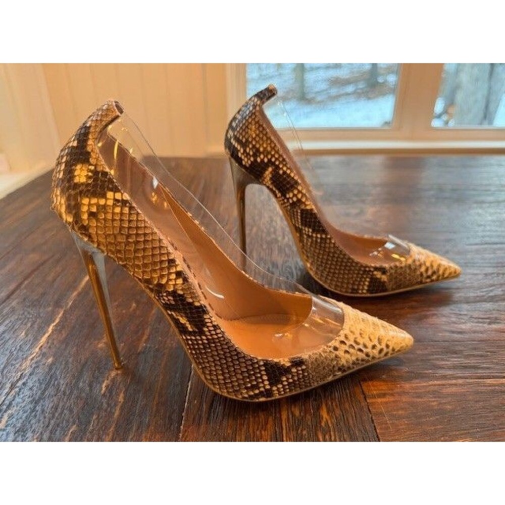 Jessica Rich Snake Print Pointed Toe Pumps Women’s US 8.5 EU 39 Clear PVC Heels